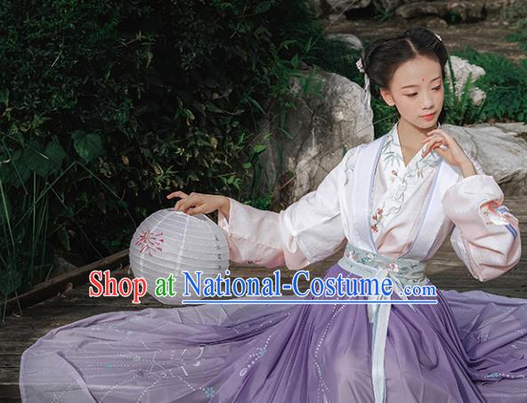 Chinese Ancient Maidservants Embroidered Dress Traditional Song Dynasty Female Costumes for Women