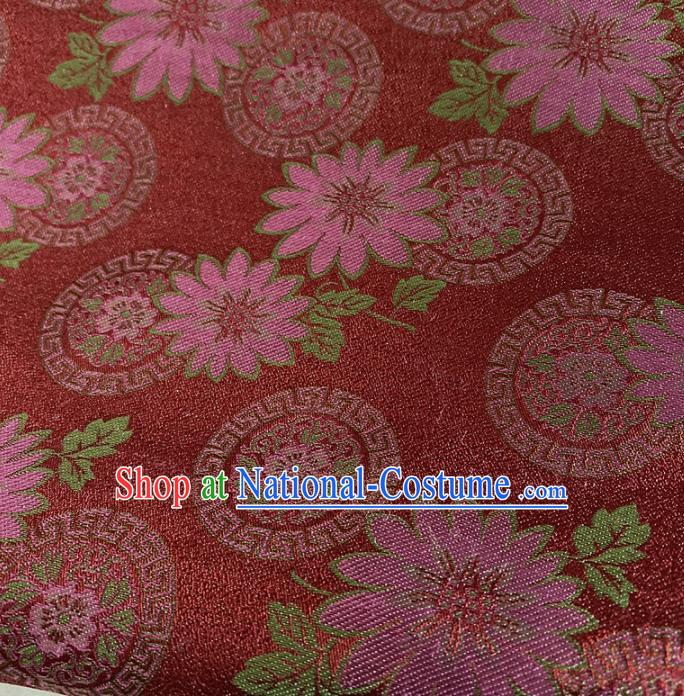 Chinese Traditional Flowers Pattern Purplish Red Silk Fabric Hanfu Gambiered Guangdong Gauze Material