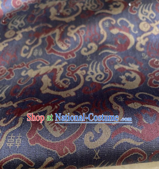 Chinese Traditional Dragon Pattern Navy Silk Fabric Hanfu Gambiered Guangdong Gauze Material