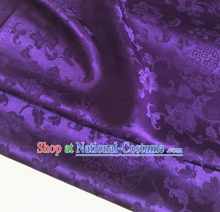 Chinese Traditional Twine Flowers Pattern Purple Silk Fabric Hanfu Brocade Material