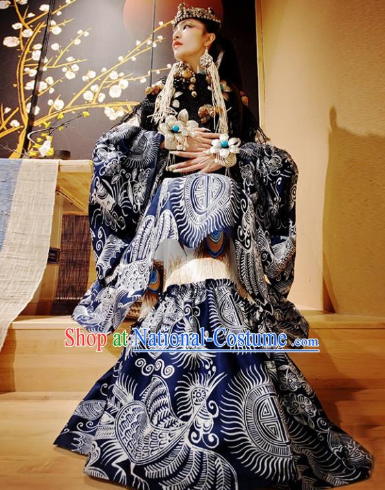 Chinese Traditional National Batik Dress Tang Suit Mandarin Sleeve Dress for Women