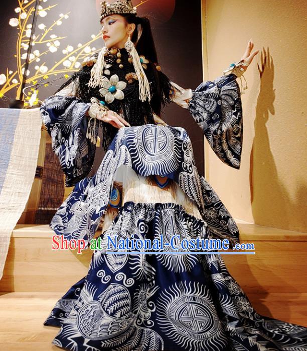 Chinese Traditional National Batik Dress Tang Suit Mandarin Sleeve Dress for Women