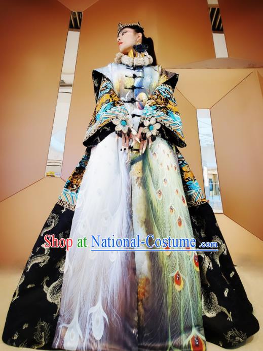 Chinese Traditional National Printing Peacock Coat Tang Suit Cotton Padded Clothing for Women