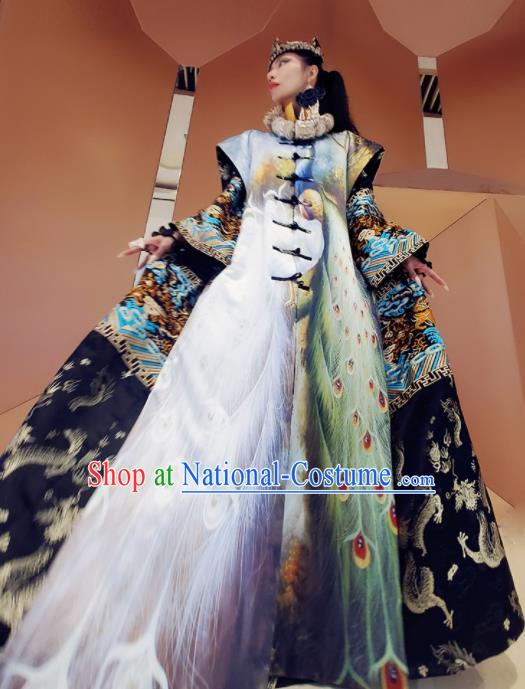 Chinese Traditional National Printing Peacock Coat Tang Suit Cotton Padded Clothing for Women