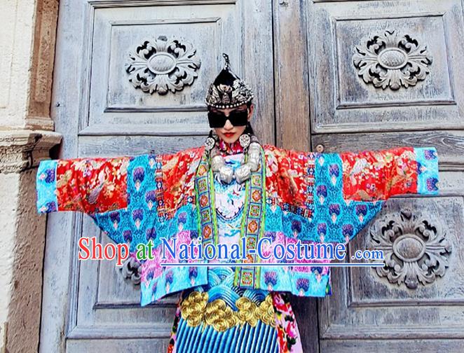 Chinese Traditional Red Brocade Jacket Tang Suit Outer Garment Costume for Women