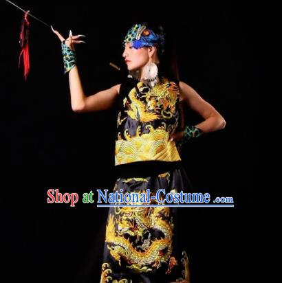 Chinese Traditional Embroidered Black Vest Tang Suit Waistcoat Costume for Women