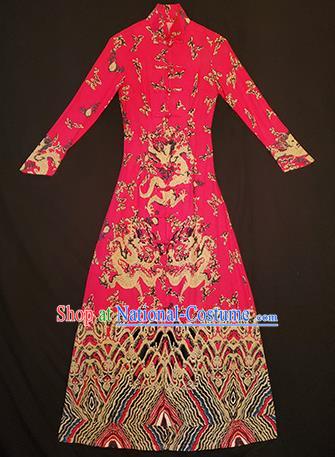 Chinese Traditional National Linen Qipao Tang Suit Cheongsam Dress Costume for Women