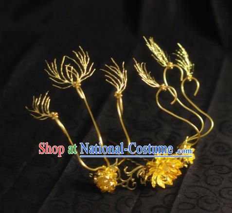 Chinese Traditional Hanfu Golden Hairpins Ancient Princess Hair Accessories for Women