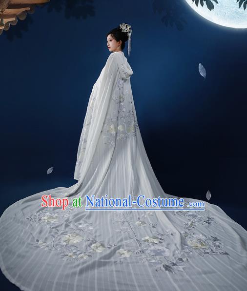 Chinese Ancient Imperial Consort Embroidered White Cloak Traditional Tang Dynasty Palace Lady Costumes for Women