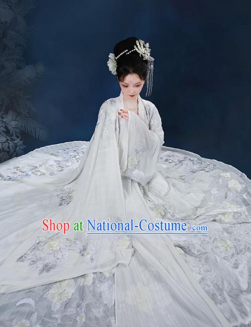 Chinese Tang Dynasty Imperial Consort Embroidered Dress Traditional Ancient Goddess Costumes for Women