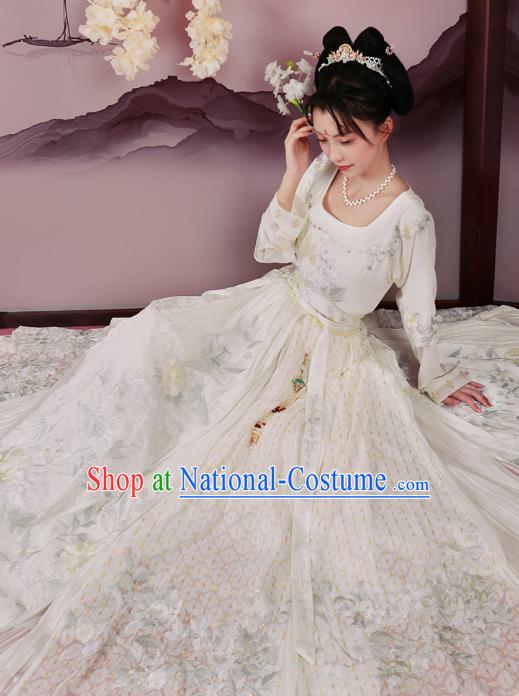 Chinese Tang Dynasty Court Maid Embroidered Dress Traditional Ancient Royal Princess Costumes for Women