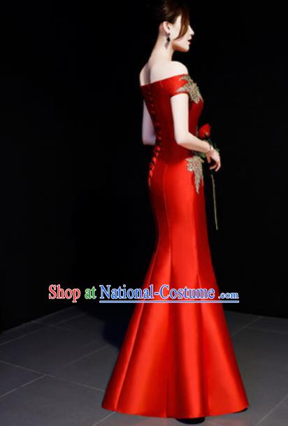 Top Compere Catwalks Embroidered Red Full Dress Evening Party Costume for Women