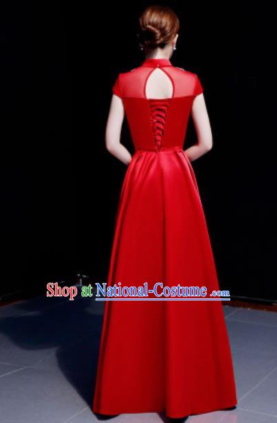 Chinese Traditional Chorus Embroidered Phoenix Peony Red Dress Compere Cheongsam Costume for Women