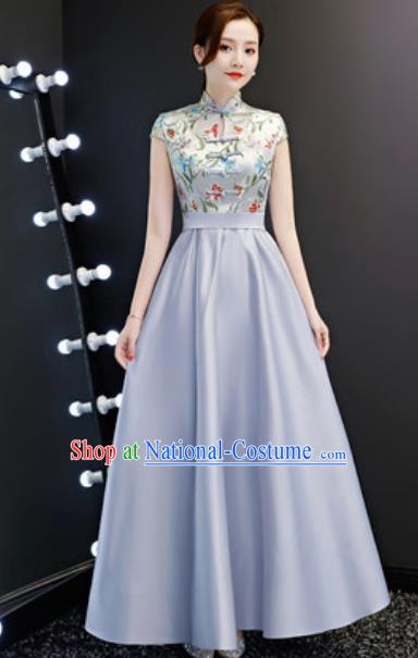 Chinese Traditional Grey Qipao Dress Compere Cheongsam Costume for Women