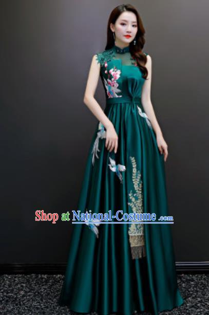 Top Compere Catwalks Embroidered Deep Green Full Dress Evening Party Costume for Women