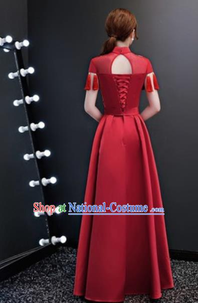 Top Compere Catwalks Embroidered Peony Wine Red Full Dress Evening Party Costume for Women