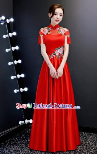 Top Compere Catwalks Embroidered Peony Red Full Dress Evening Party Costume for Women