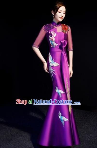 Top Compere Embroidered Purple Full Dress Evening Party Costume for Women