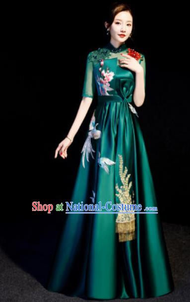 Top Compere Embroidered Phoenix Green Full Dress Evening Party Costume for Women