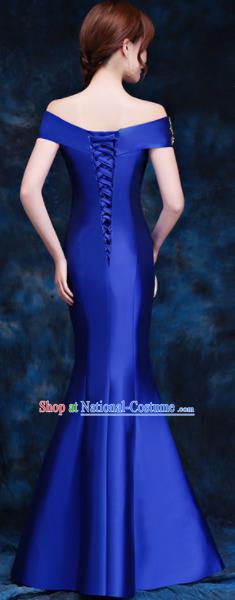 Top Compere Catwalks Embroidered Royalblue Full Dress Evening Party Compere Costume for Women