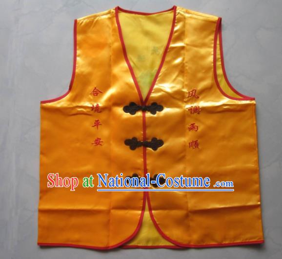 Chinese National Monk Embroidered Golden Vest Traditional Buddhism Rites Costume for Men