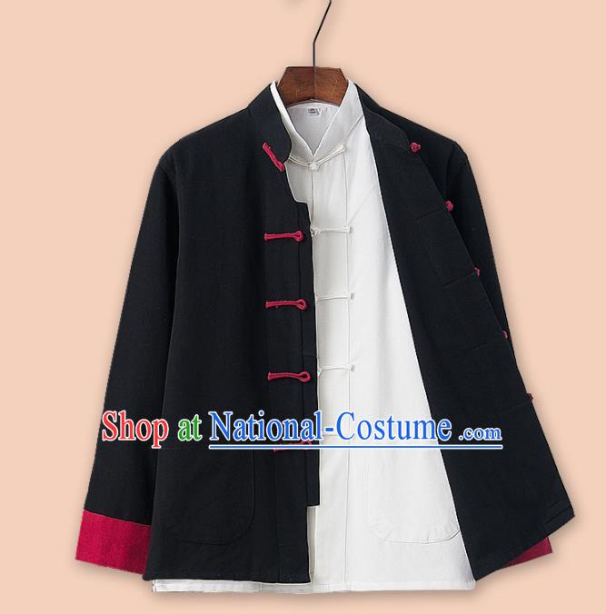 Chinese National Tang Suit Black Jacket and Shirt Traditional Martial Arts Costumes for Men