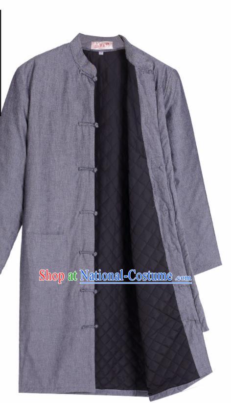 Chinese National Tang Suit Grey Cotton Padded Jacket Overcoat Traditional Martial Arts Costumes for Men