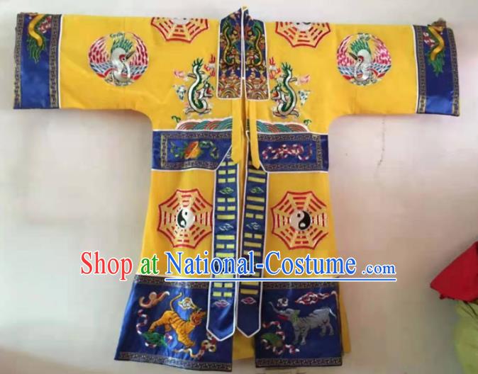 Chinese National Taoist Embroidered Yellow Priest Frock Cassock Traditional Taoism Rites Costume for Men