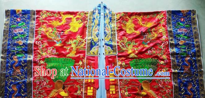 Chinese National Taoist Embroidered Peacock Red Priest Frock Cassock Traditional Taoism Rites Costume for Men