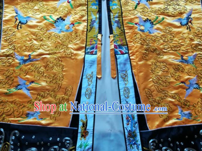 Chinese National Taoist Embroidered Cranes Yellow Priest Frock Cassock Traditional Taoism Rites Costume for Men