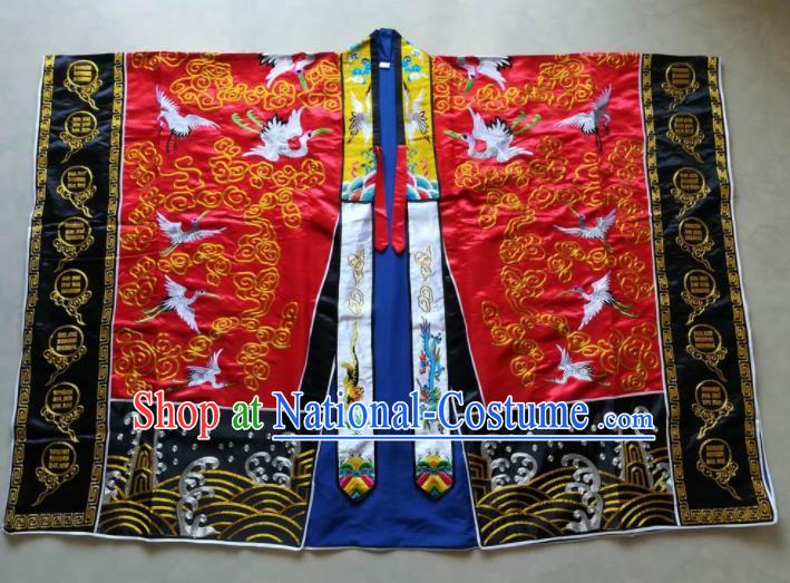 Chinese National Taoist Embroidered Cranes Red Priest Frock Cassock Traditional Taoism Rites Costume for Men