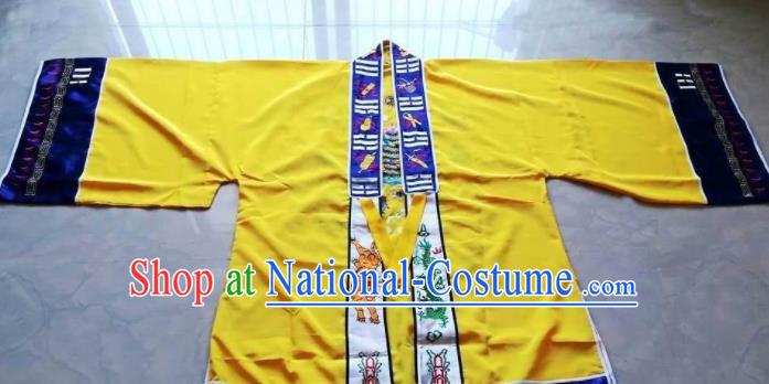 Chinese National Quanzhen Taoist Yellow Frock Cassock Traditional Taoism Rites Costume for Men