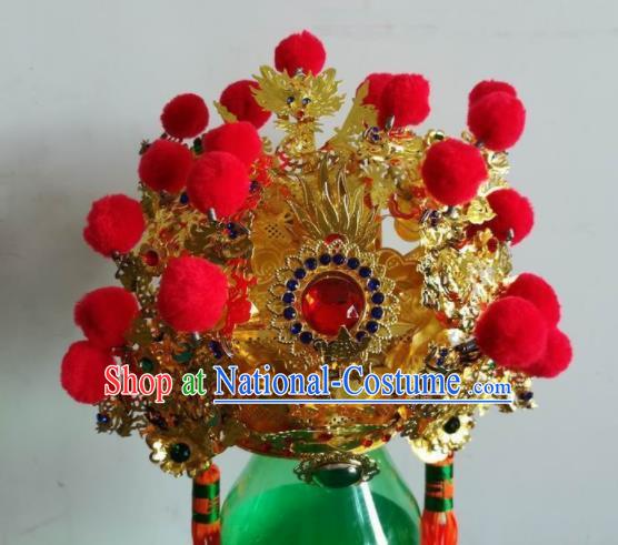 Chinese Traditional God Statue Golden Hat Taoism Royal Highness Headwear