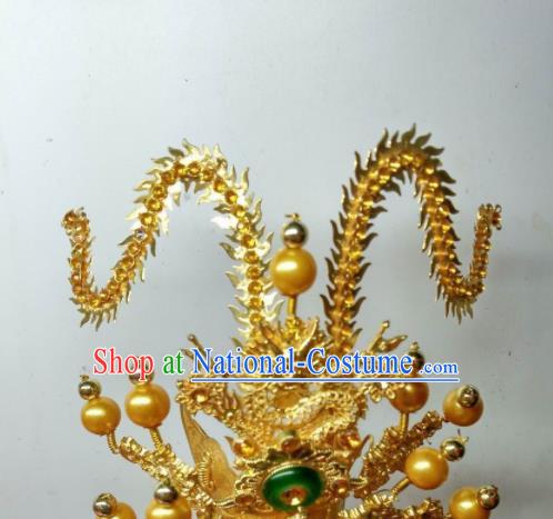 Chinese Traditional God Crown Prince Statue Golden Hat Taoism Deity Headwear