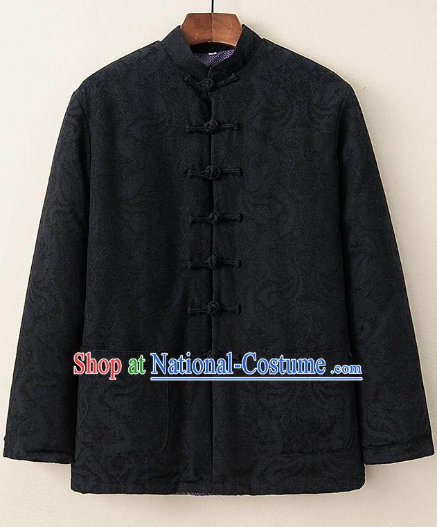 Chinese National Tang Suit Black Cotton Padded Coat Traditional Tai Chi Jacket Costumes for Women