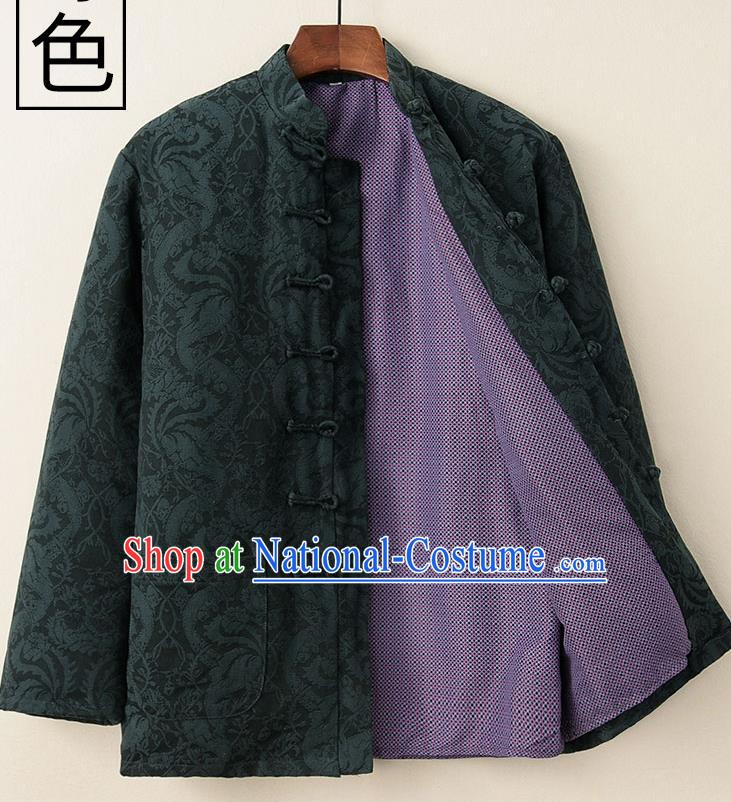 Chinese National Tang Suit Deep Green Cotton Padded Coat Traditional Tai Chi Jacket Costumes for Women