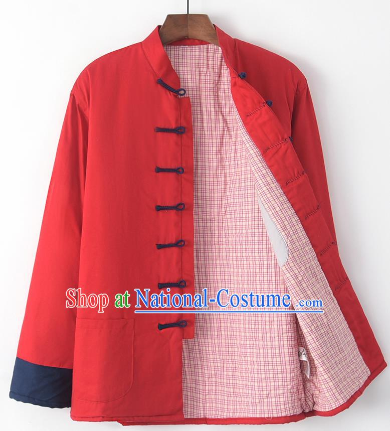 Chinese National Tang Suit Red Jacket Traditional Martial Arts Costumes for Men