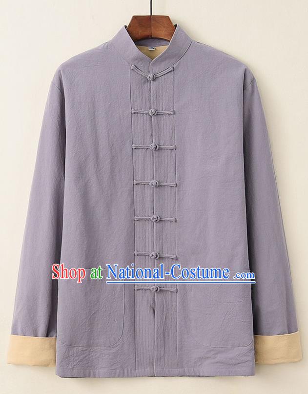 Chinese National Tang Suit Grey Upper Outer Garment Jacket Traditional Martial Arts Costumes for Men