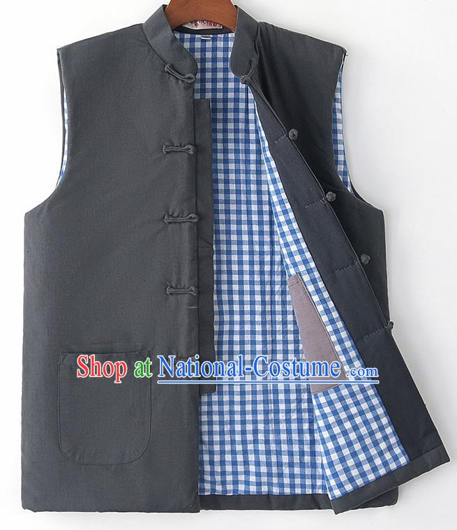 Chinese National Tang Suit Grey Vest Traditional Martial Arts Waistcoat Costumes for Men