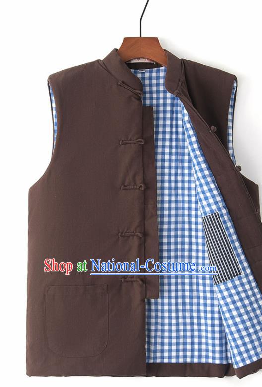 Chinese National Tang Suit Brown Vest Traditional Martial Arts Waistcoat Costumes for Men