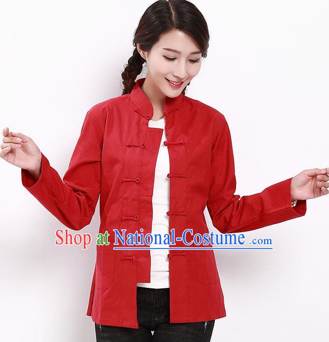 Chinese National Tang Suit Red Blouse Traditional Martial Arts Shirt Costumes for Women