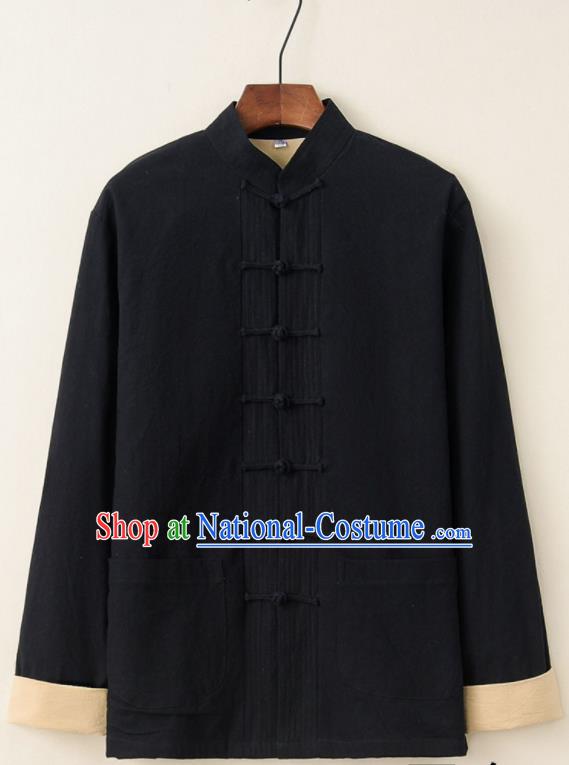 Chinese National Tang Suit Black Upper Outer Garment Jacket Traditional Martial Arts Costumes for Men