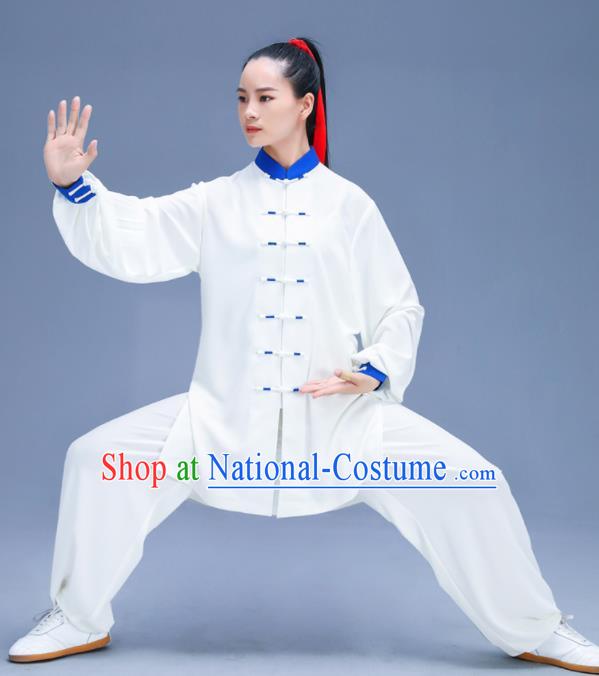 Chinese Traditional Kung Fu White Garment Outfits Martial Arts Stage Show Costumes for Women