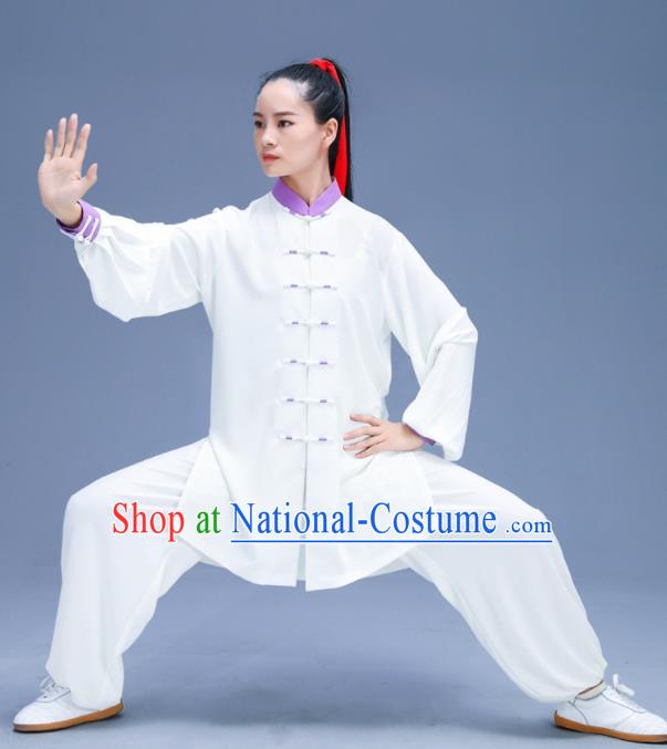 Chinese Traditional Kung Fu Training White Garment Outfits Martial Arts Stage Show Costumes for Women