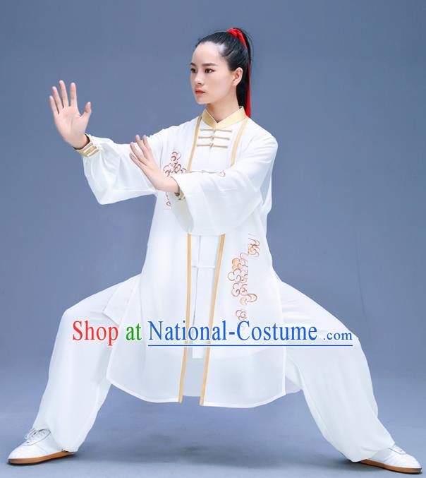 Chinese Traditional Kung Fu Training Printing Clouds White Garment Outfits Martial Arts Stage Show Costumes for Women