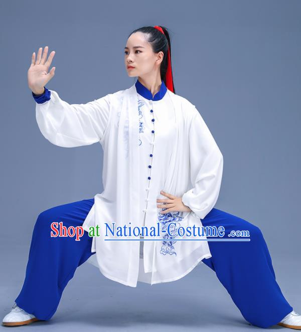 Chinese Traditional Kung Fu Training Embroidered Peony White Garment Outfits Martial Arts Stage Show Costumes for Women