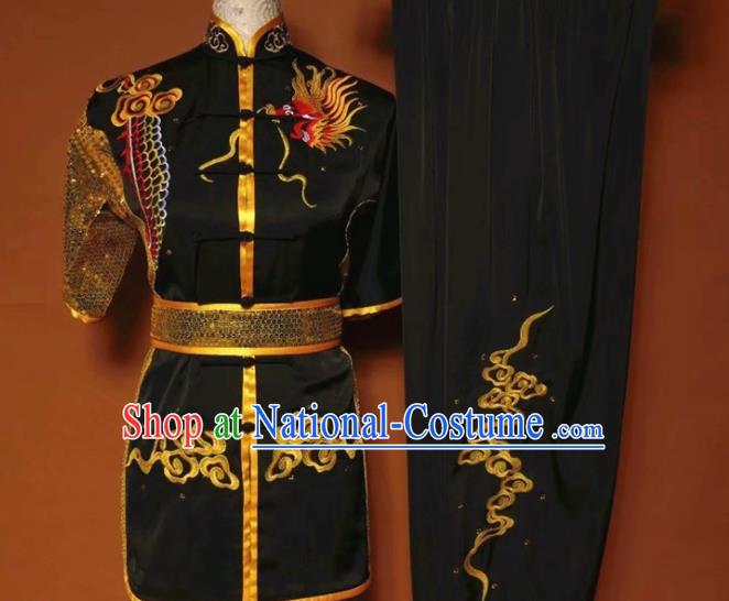 Chinese Tai Chi Changquan Embroidered Dragon Black Garment Outfits Traditional Kung Fu Martial Arts Costumes for Adult