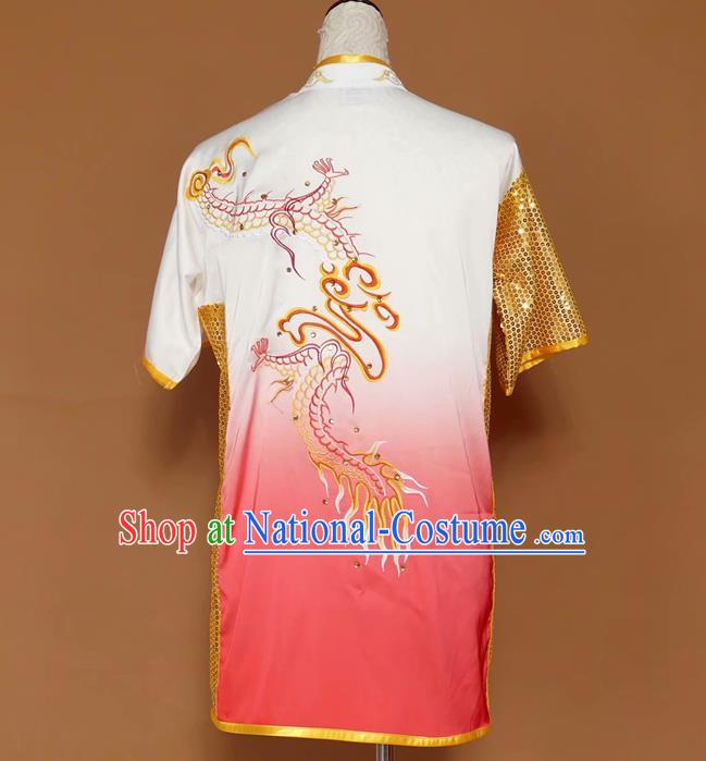 Chinese Tai Chi Changquan Embroidered Dragon Pink Garment Outfits Traditional Kung Fu Martial Arts Costumes for Adult