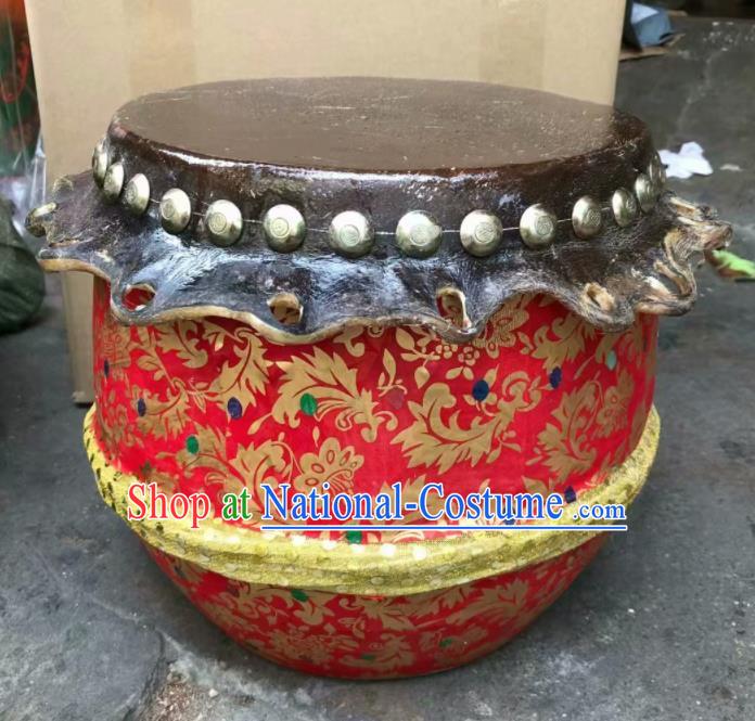 Chinese Lion Dance Cowhide Red Drum Traditional Lion Dance Musical lnstruments Drum