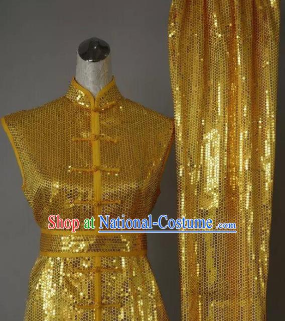 Chinese Tai Chi Changquan Golden Sequins Garment Outfits Traditional Kung Fu Martial Arts Costumes for Adult